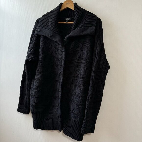 TALBOTS Woman Petite 2X Cable Knit Cowl Neck Sweater Snap Button Black Cotton - Picture 13 of 14